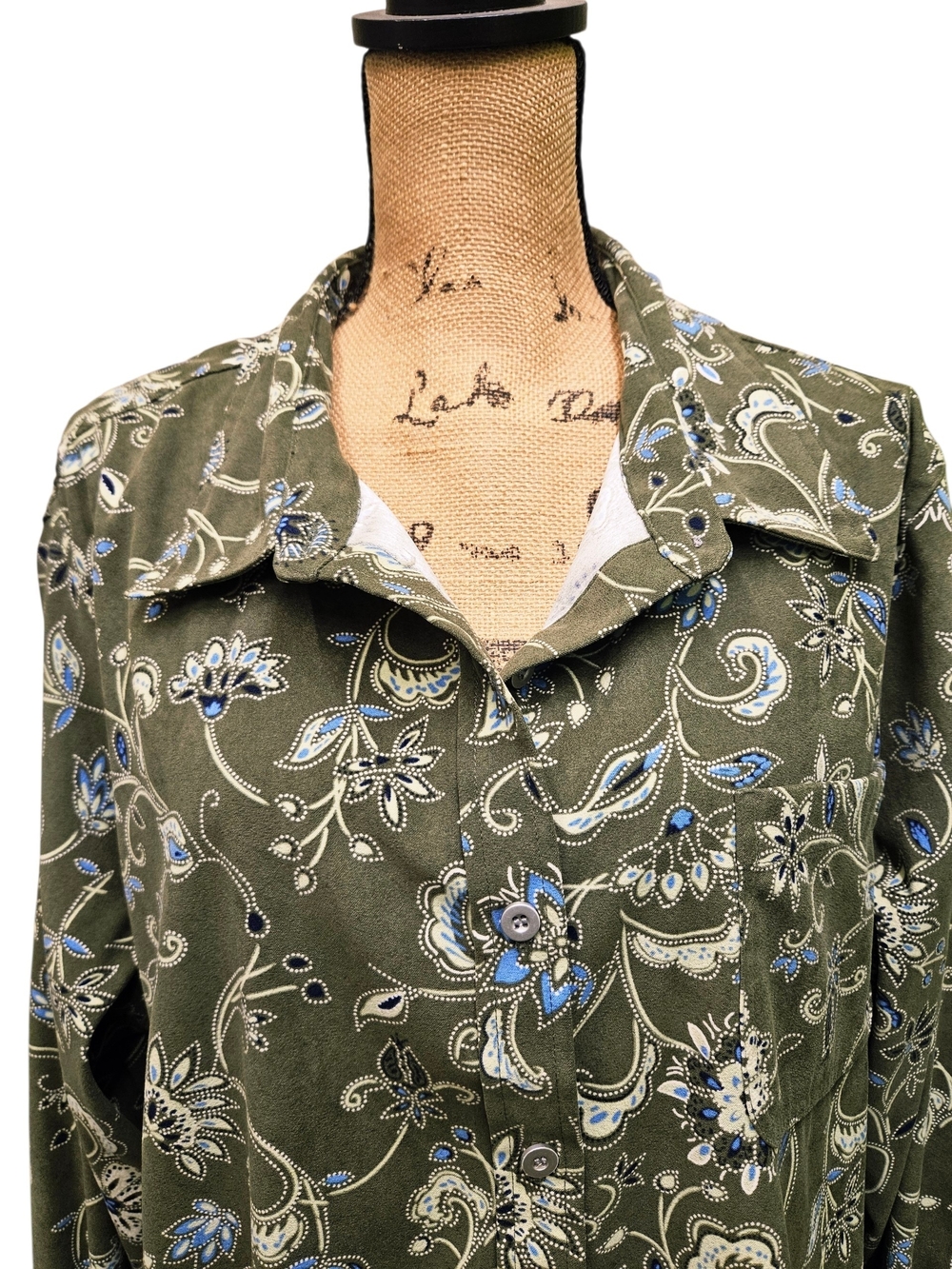 Mainstreet Blues Olive Floral-Print Button-Down Shirt - Picture 5 of 10